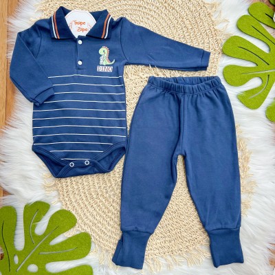  Kit 6 Peças - Dinos Gola Polo - Ferrugem, Marinho e Off White